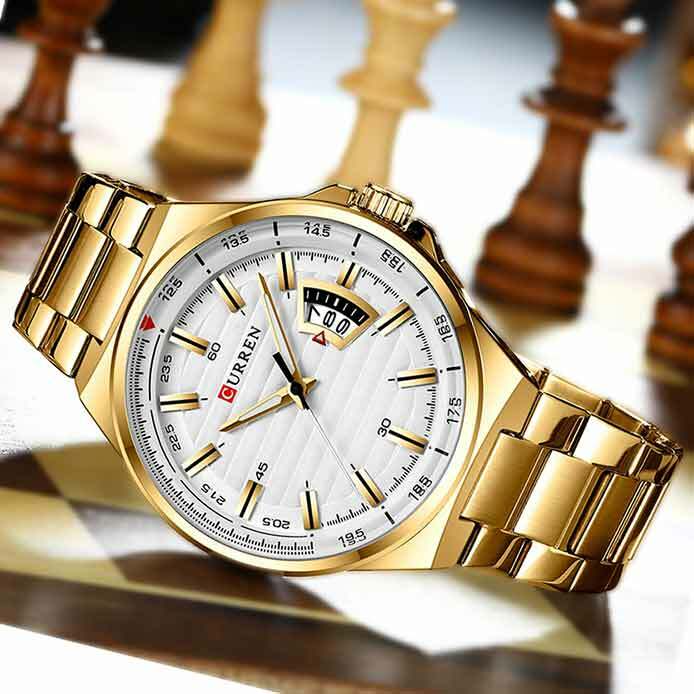 Orologio Da Polso Curren 8375 Uomo Analogico Quarzo Luxury Dorato lac