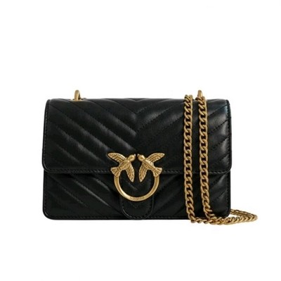 Pinko Love Birds Puff Nera Trapuntata Iconica Borsa a Tracolla con Fibbia Love