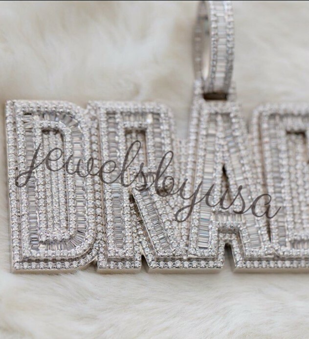 Pre-owned Nsg 3.2ct Men's Baguette Cubic Zirconia "draco" Custom Name Pendant 925 Silver In White