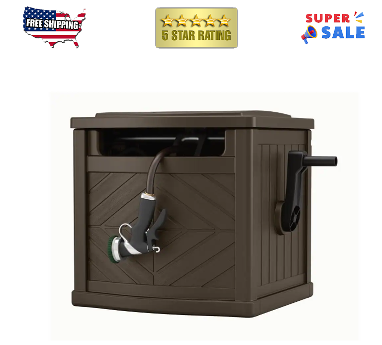 Garden Hose Portable Storage Box Outdoor Hideaway Water Reel Container 150 Ft.