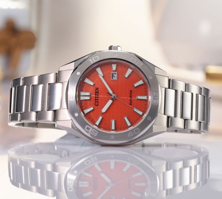 Pre-owned Citizen Eco-drive Bm7630-80z Orange Analog Octagonal Design Solar Men's Watch