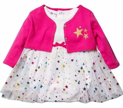 Lilly & Jack Girls Baby Boutique Pink Gold Star Tu Tu Body Vest and Bolero Set 