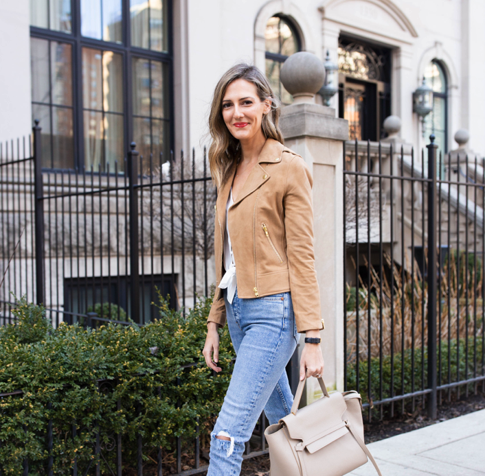 Fifth & Mode Frances Suede Leather Zip Lightweight Motorcycle Crop