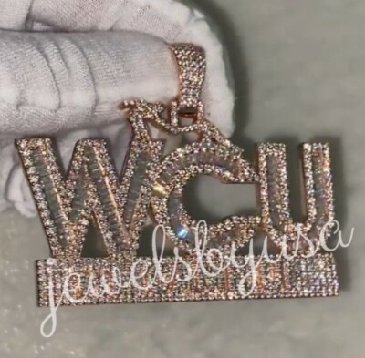 Pre-owned Nsg Men's 3.7ct Baguette Cubic Zirconia Customize Name Wcu Pendant 925 Silver In White