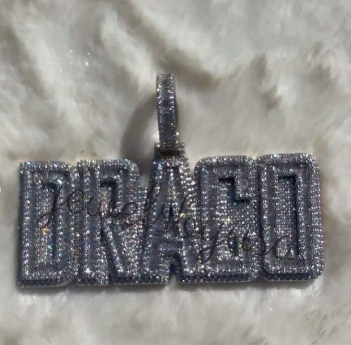 Pre-owned Nsg 3.2ct Men's Baguette Cubic Zirconia "draco" Custom Name Pendant 925 Silver In White