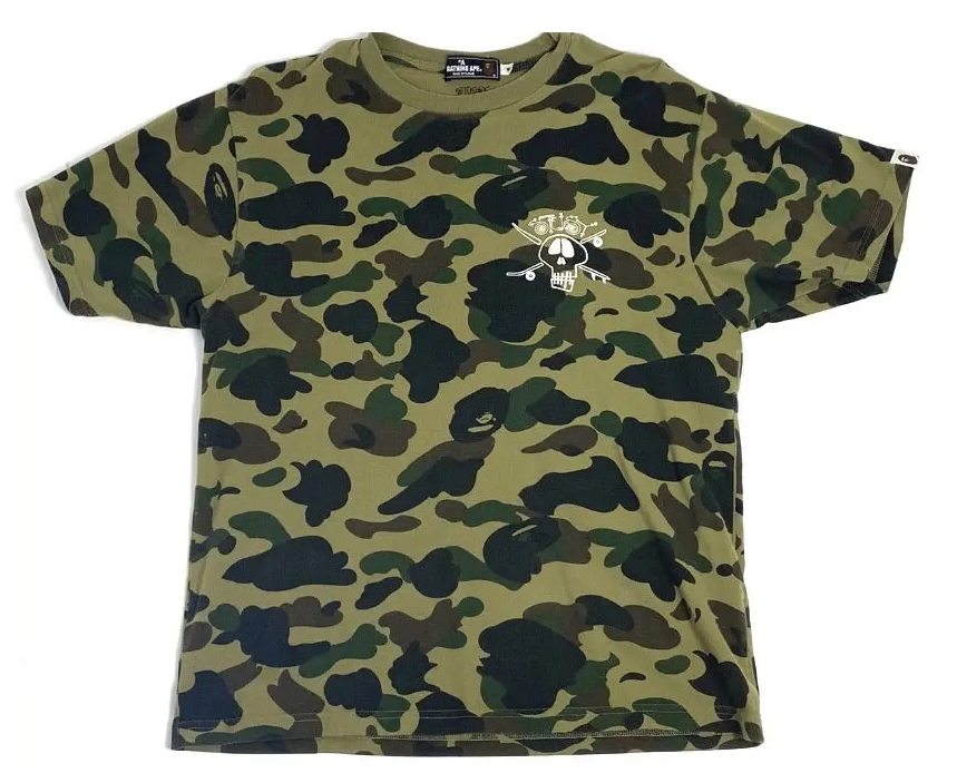 日本製 A Bathing Logo Bones and Skull Camo Green Stussy X Bape Ape トップス