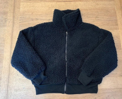 Victoria s Secret Pure Black MEDIUM Plush Fleece Full Zip Sherpa Jacket VS