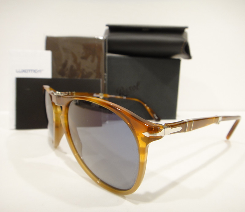 Pre-owned Persol 9714 Sunglasses Folding 9-714 Blue 102556 Light Havana Authentic 55m
