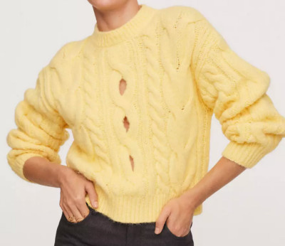NWT MANGO MNG YELLOW KNITTED BRAIDED OPEN DETAIL SWEATER SZ LARGE