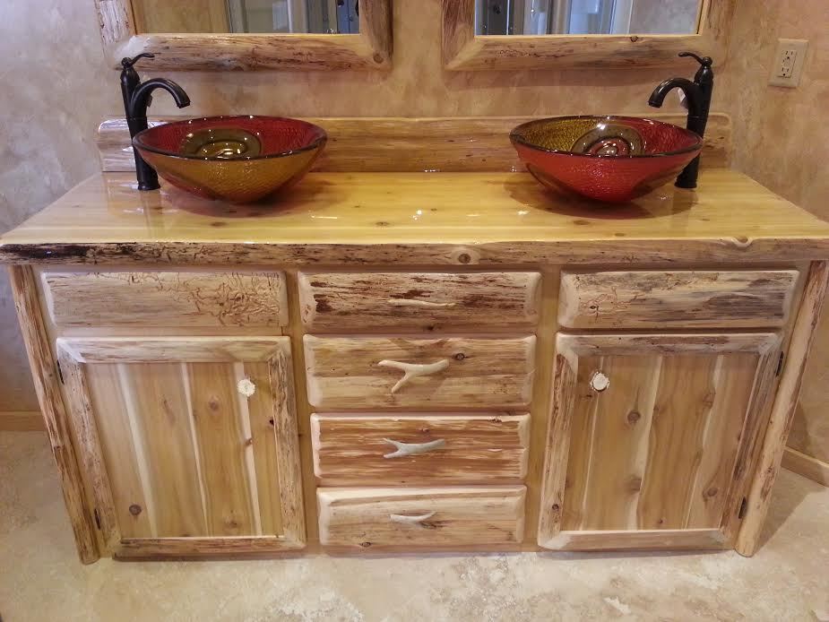 Custom Rustic Cedar Wood Log Cabin Lodge Bathroom Vanity Cabinet 48 inch