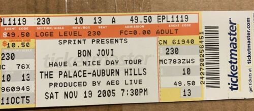 Bon Jovi Ticket 11/19/05 Palace Auburn Hills Detroit Have a Nice Day Tour