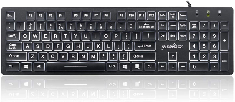 Large Print Computer Keyboard LED Lighted White Backlit Full