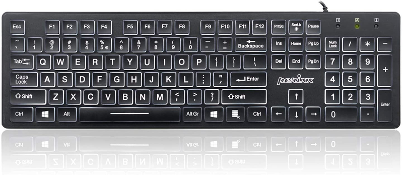 Large Print Computer Keyboard LED Lighted White Backlit Full