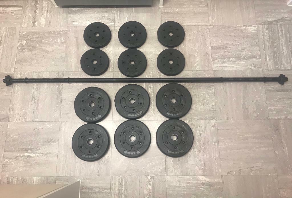 Brand New 5ft5 165cm Barbell & 22.5kg Vinyl 1 Inch Weights Plates Set