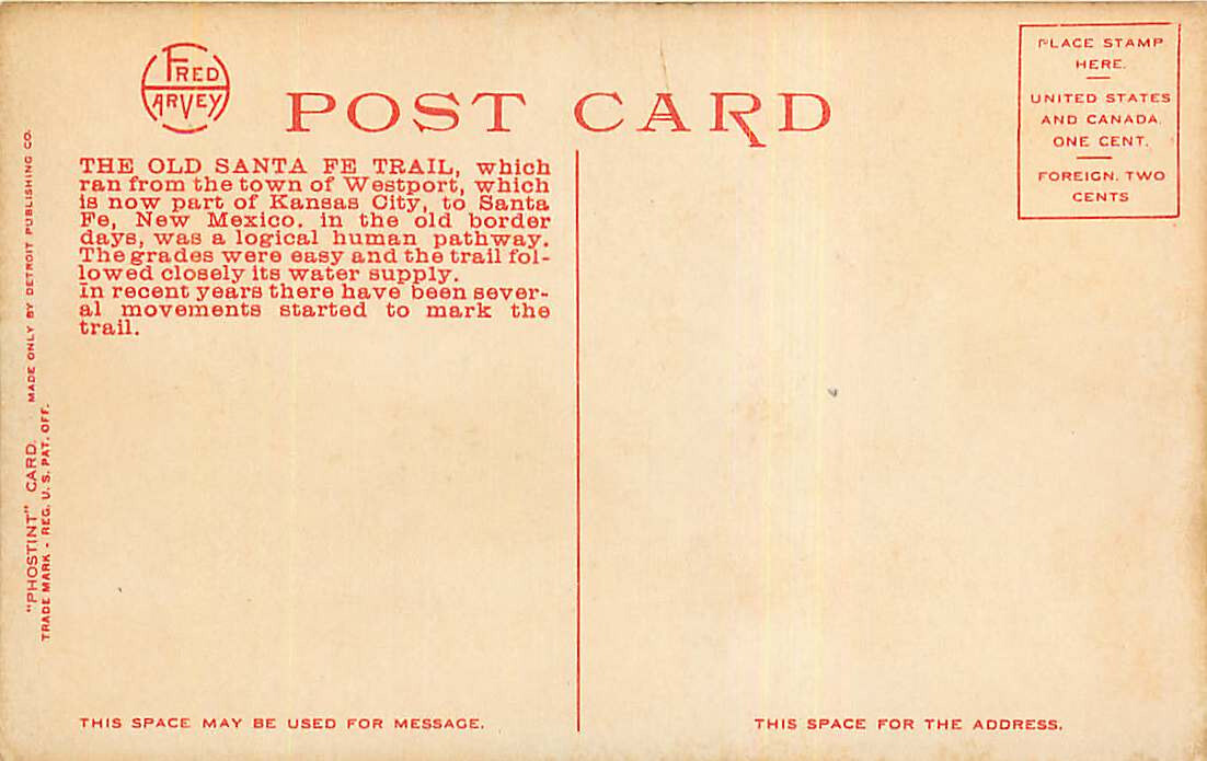 Fred Harvey Postcard Sante Fe Monument, Penn Valley Park, Kansas City, Missouri