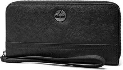 Timberland Womens Leather RFID Zip Around Wallet  With Strap Wristlet BLK