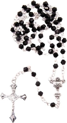19.5'' First Communion Jet Black Rosary with Clear Decorative Case
