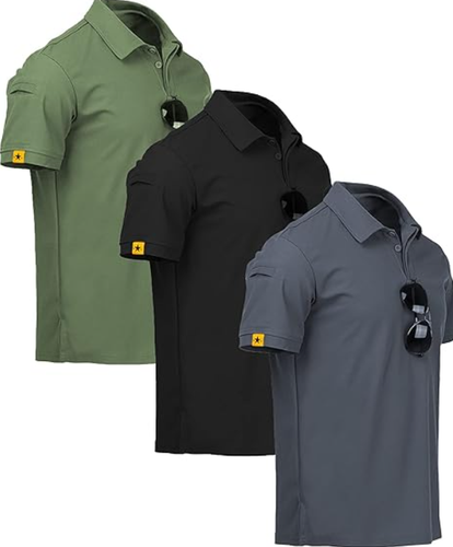 Mens Polo Shirts Short Sleeve Casual Quick Dry Team Tactical Combat Work Golf