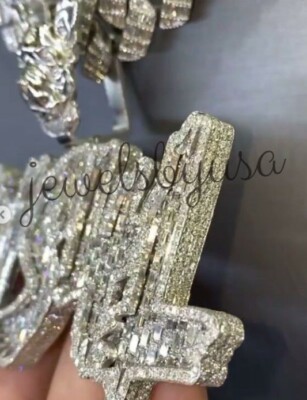 Pre-owned Nsg Men's 6ct Real Baguette Moissanite Ws4l Customize Name Number Pendant 925 Silver In White