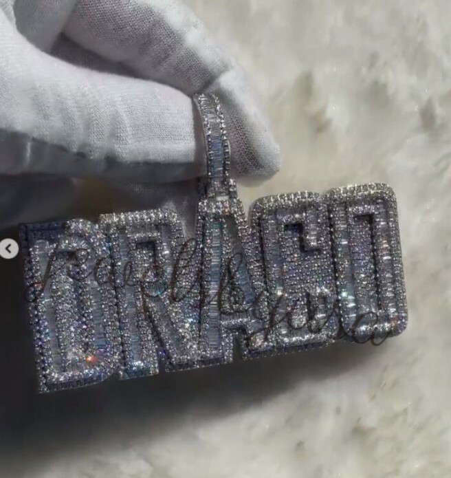 Pre-owned Nsg 3.2ct Men's Baguette Cubic Zirconia "draco" Custom Name Pendant 925 Silver In White