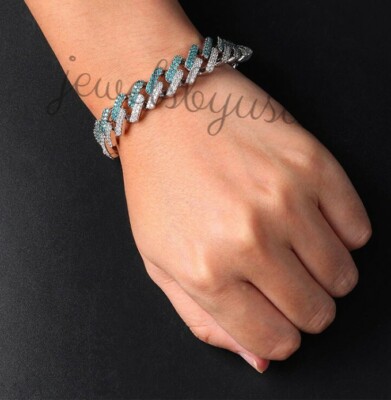 Pre-owned Nsg 8ct Men's Cuban Link Custom Color Cubic Zirconia Bracelet 925 Free Gift 8" In White