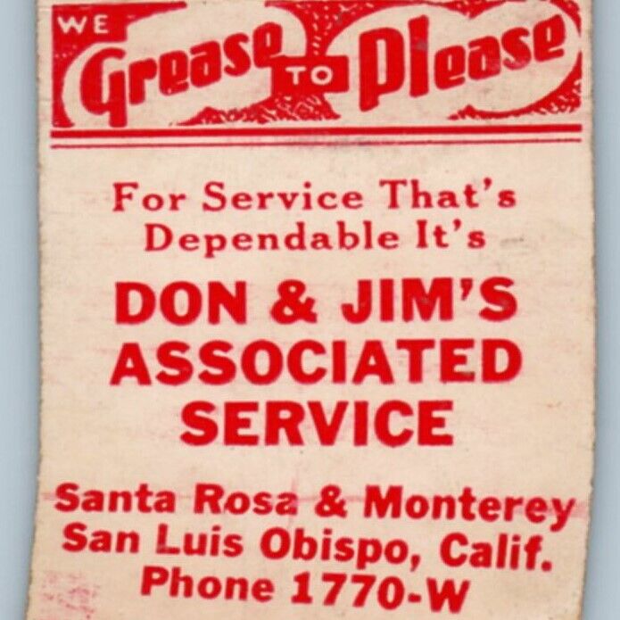 Matchcover Don And Jims Associated Service San Luis Obispo California MBC3I