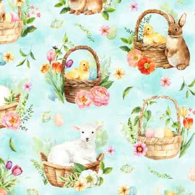 Baskets Easter Wonder Fabric by Hoffman Collection BTY 44'' Wide