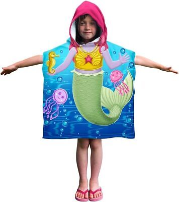 Kids Super Soft Cotton Hooded Poncho Bath Beach Pool Towel (Shark