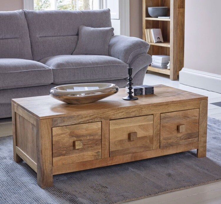 Solid Oak Mantis Light Natural Mango Large 6 Drawer Coffee Table