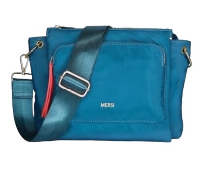 Mersi Erin Nylon Crossbody Bag Purse Tote - Blue New Dust Bag Included