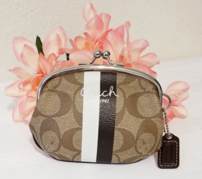 COACH SIGNATURE C STRIPE Kiss lock Framed SMALL COIN CHANGE PURSE