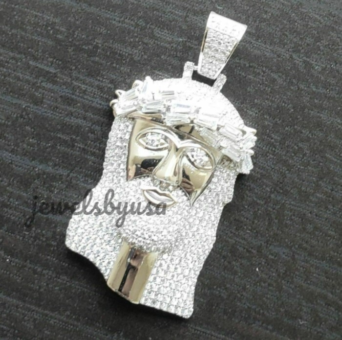 Pre-owned Nsg Men's 1.2ct Baguette Tester Pass Moissanite Jesus Face Religious Pendant Silver In White