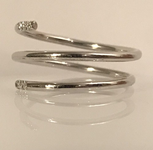 Pre-owned Handmade 14k White Gold White Genuine Diamonds Midi Knuckle Spring Band 1mm Polish Ring
