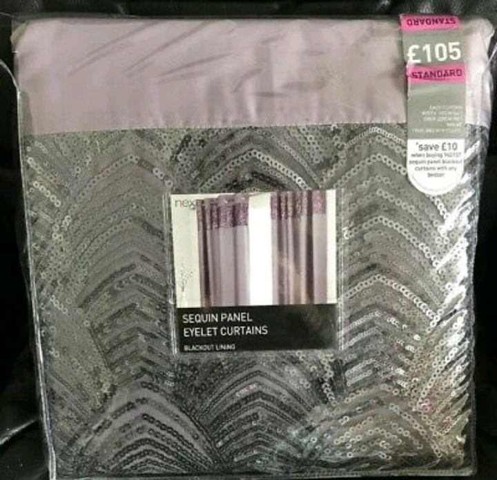 New Next Mauve Sequin Panel Blackout Lined Eyelet Curtains