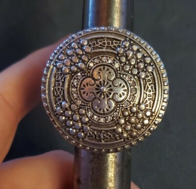 Grace Adele Silvertone Shield Style Designed Ring, Adjustable 7.5
