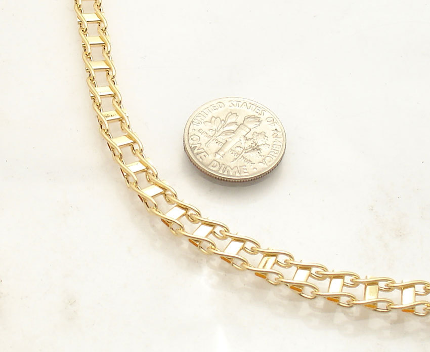 Pre-owned Bestgoldshop Mens 20" Italian Railroad Chain Necklace Lobster Clasp Real 14k Yellow Gold