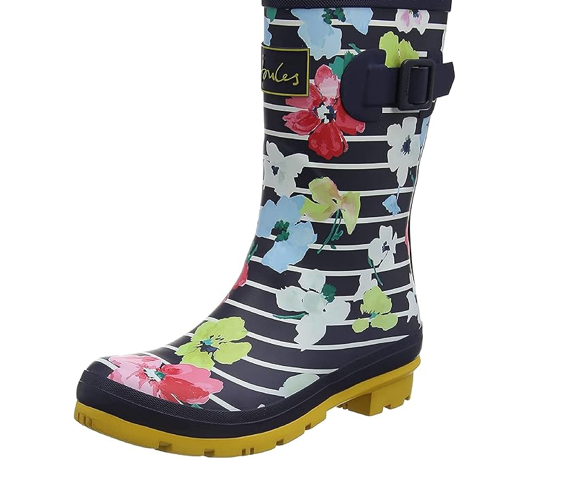 Joules - Женские непромокаемые ботинки Molly Welly, в синюю полоску с цветочным рисунком, Размер 6, США
