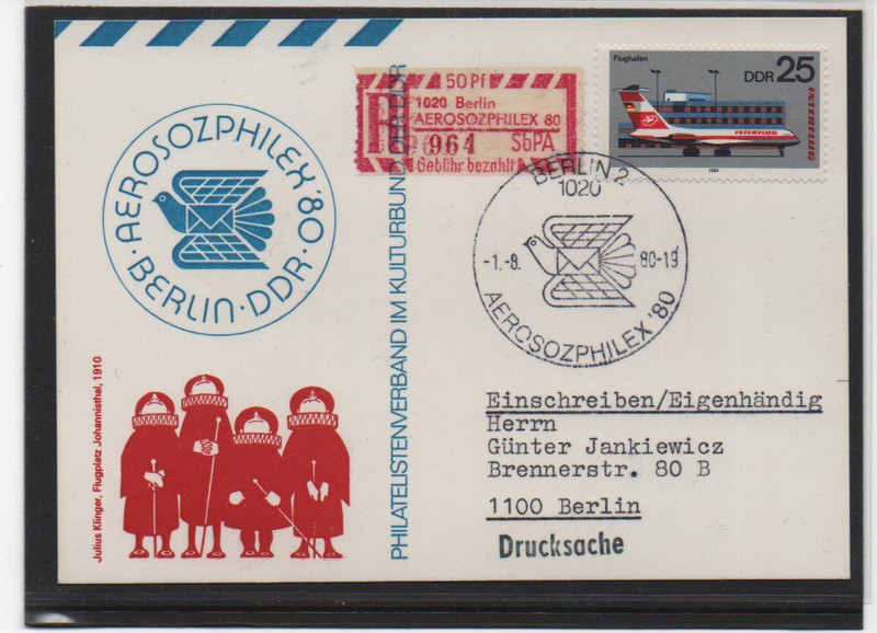 Ddr-Luftpostkarte Aeroszphilex Sbpa Einschreiben - EigenhÃNdig