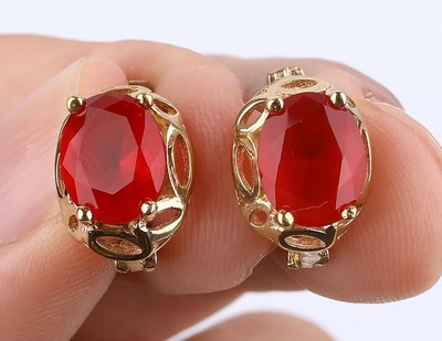 TURKISH SIMULATED RUBY .925 SILVER & BRONZE EARRINGS #51234