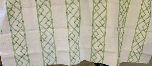KRAVET BAMBOO GREEN AND CREAM/WHITE LINEN REMNANT CHINOISERIE 27”x54”