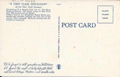 Walterboro SC Arthur Bauer's Original Lafayette Grill Restaurant Postcard s929