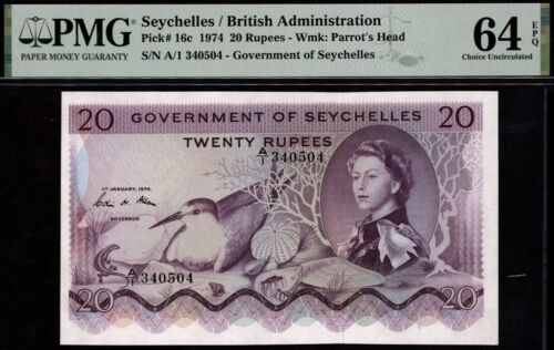 Seychelles 20 Rupees 1974 QEII Pick-16c Ch UNC PMG 64 EPQ