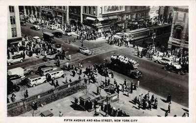 NEW YORK, NY, 5TH AVE & 42ND STREET, TROLLEY, HABERMAN REAL PHOTO PC used 1941