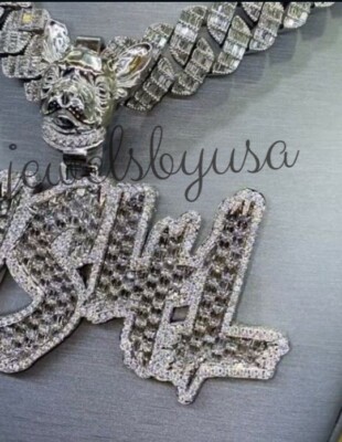 Pre-owned Nsg Men's 6ct Real Baguette Moissanite Ws4l Customize Name Number Pendant 925 Silver In White