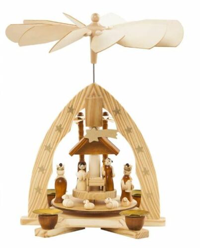 German Style Christmas Pyramid 11in Windmill Nativity Carousel Scene Decoration