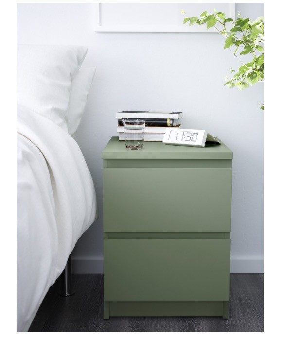 TWO Ikea MALM bedside tables/chest of 2 drawers in Mint Green in