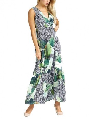 Guess Dress Pandora V-Neck Printed Maxi Tropical Women Sz XS NEW NWT 298