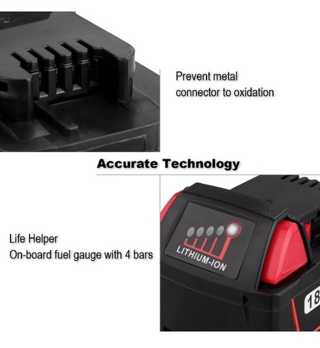 2 Pack 18V 5.0Ah Li-ion Rechargeable Battery for Milwaukee M18 M18B 48-11-1850