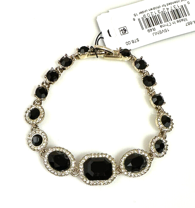 GIVENCHY Gold tone Jet Color Crystal and Pave Flex Bracelet