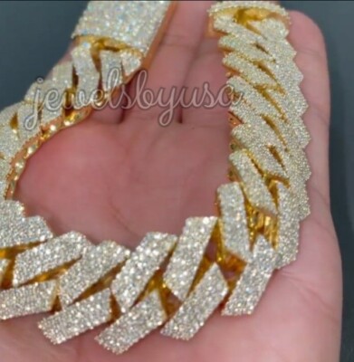 Pre-owned Nsg Mens 14x8 Cuban Link 7ct Cubic Zirconia Fancy Bracelet 14k Yellow Gold Plated In White